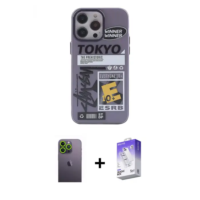 ieg™ iPhone 13 Pro Max Kılıf Zirve Form Özel Seri - Siyah Bilvis 5in1 3D Magic Cam Ekran Koruyucu + Neon Fosforlu Kamera Lens - YL