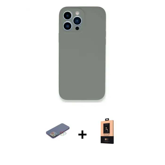 ieg™ iPhone 13 Pro Max Kılıf Zirve Modern Özel Seri - Şeffaf Maxco Cam Ekran Koruyucu + Renkli Kamera Lens Koruma Cam - MI