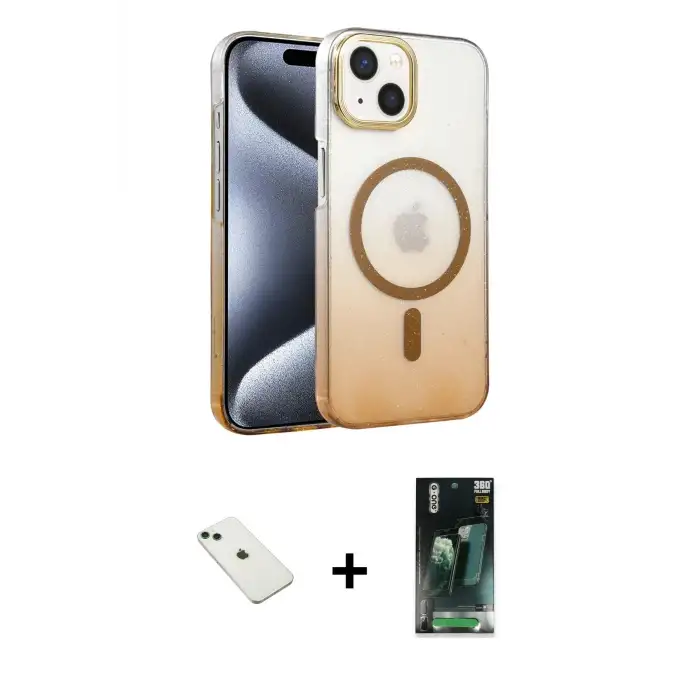ieg™ iPhone 14 Kılıf Ahenk Doku Özel Seri - Şeffaf 360 Full Body Arka Koruyucu + Diamond Kamera Lens - YL