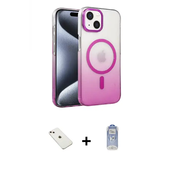 ieg™ iPhone 14 Kılıf Ahenk Doku Özel Seri - Siyah Joko Magic 5D Cam + Diamond Kamera Lens - PE