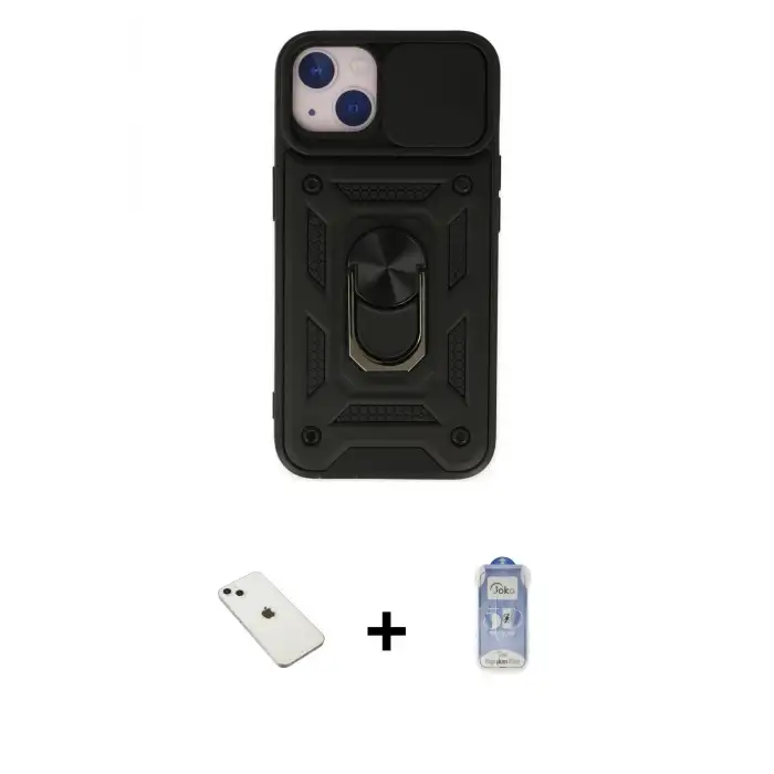 ieg™ iPhone 14 Kılıf Ahenk Klasik - Siyah Joko Magic 5D Cam + Diamond Kamera Lens - SABE