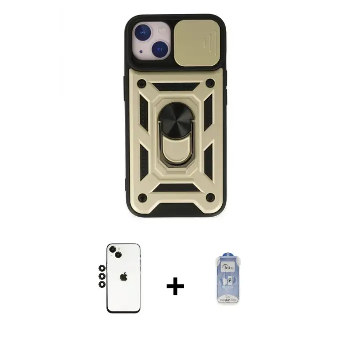 ieg™ iPhone 14 Kılıf Ahenk Klasik - Siyah Joko Magic 5D Cam + Shine Kamera Lens - SH