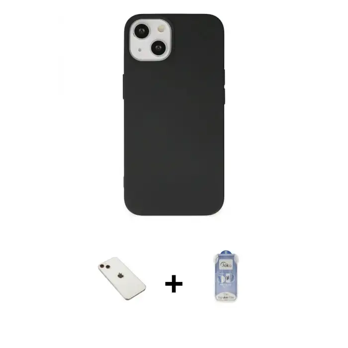 ieg™ iPhone 14 Kılıf Ahenk Serisi - Siyah Joko Magic 5D Cam + Diamond Kamera Lens - KI