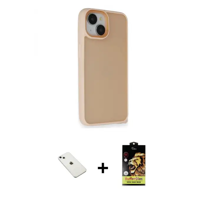 ieg™ iPhone 14 Kılıf Atlas Form - Siyah Buffer Cam Ekran Koruyucu + Diamond Kamera Lens - SABE
