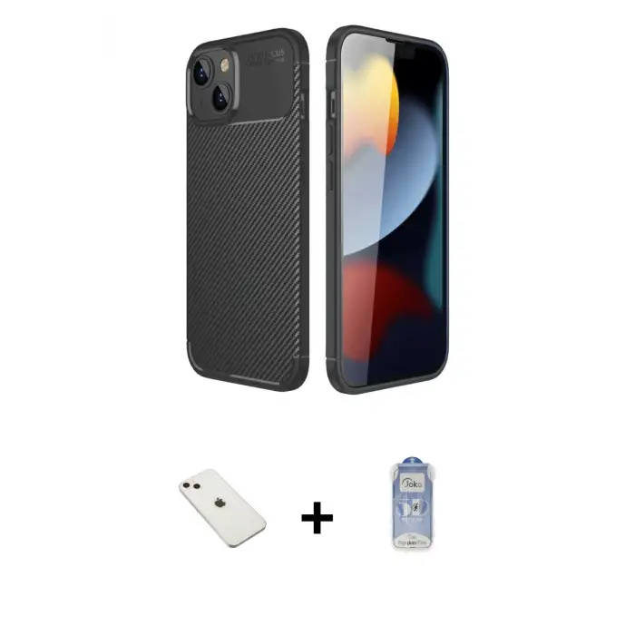 ieg™ iPhone 14 Kılıf Eksen Form Prime - Siyah Joko Magic 5D Cam + Diamond Kamera Lens - PE