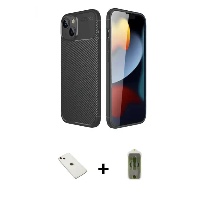 ieg™ iPhone 14 Kılıf Eksen Form Prime - Siyah Joko Magic 5D Hayalet Cam + Diamond Kamera Lens - PE