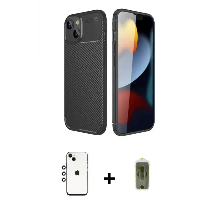 ieg™ iPhone 14 Kılıf Eksen Form Prime - Siyah Joko Magic 5D Hayalet Cam + Shine Kamera Lens - GI