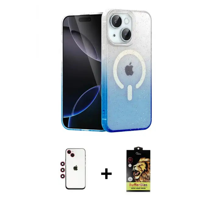 ieg™ iPhone 14 Kılıf Eksen Minimal Özel Seri - Siyah Buffer Cam Ekran Koruyucu + Shine Kamera Lens - KI