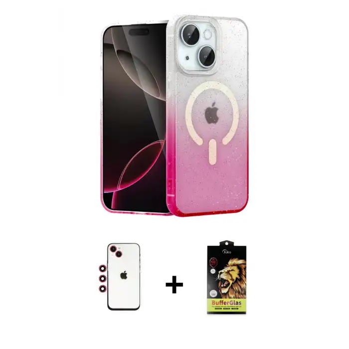 ieg™ iPhone 14 Kılıf Eksen Minimal Özel Seri - Siyah Buffer Cam Ekran Koruyucu + Shine Kamera Lens - KI