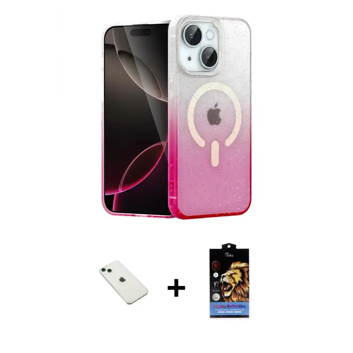 ieg™ iPhone 14 Kılıf Eksen Minimal Özel Seri - Siyah Buffer Hayalet Cam Ekran Koruyucu + Diamond Kamera Lens - YL