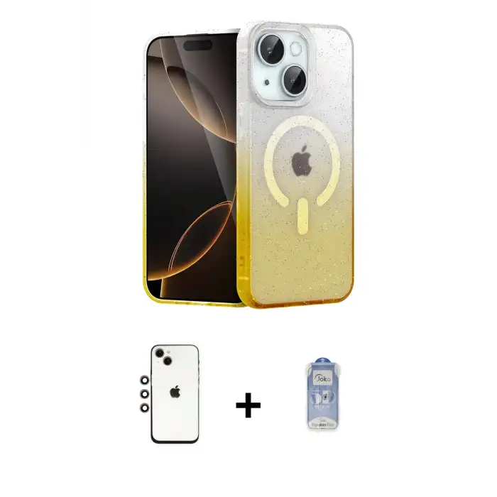 ieg™ iPhone 14 Kılıf Eksen Minimal Özel Seri - Siyah Joko Magic 5D Cam + Shine Kamera Lens - GI