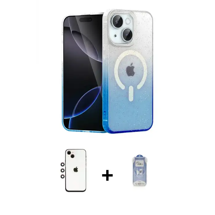 ieg™ iPhone 14 Kılıf Eksen Minimal Özel Seri - Siyah Joko Magic 5D Cam + Shine Kamera Lens - GI