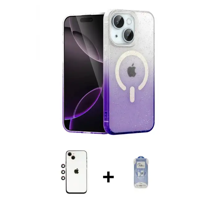 ieg™ iPhone 14 Kılıf Eksen Minimal Özel Seri - Siyah Joko Magic 5D Cam + Shine Kamera Lens - GI