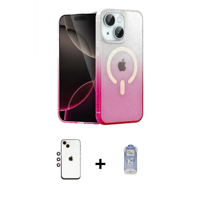 ieg™ iPhone 14 Kılıf Eksen Minimal Özel Seri - Siyah Joko Magic 5D Cam + Shine Kamera Lens - GI