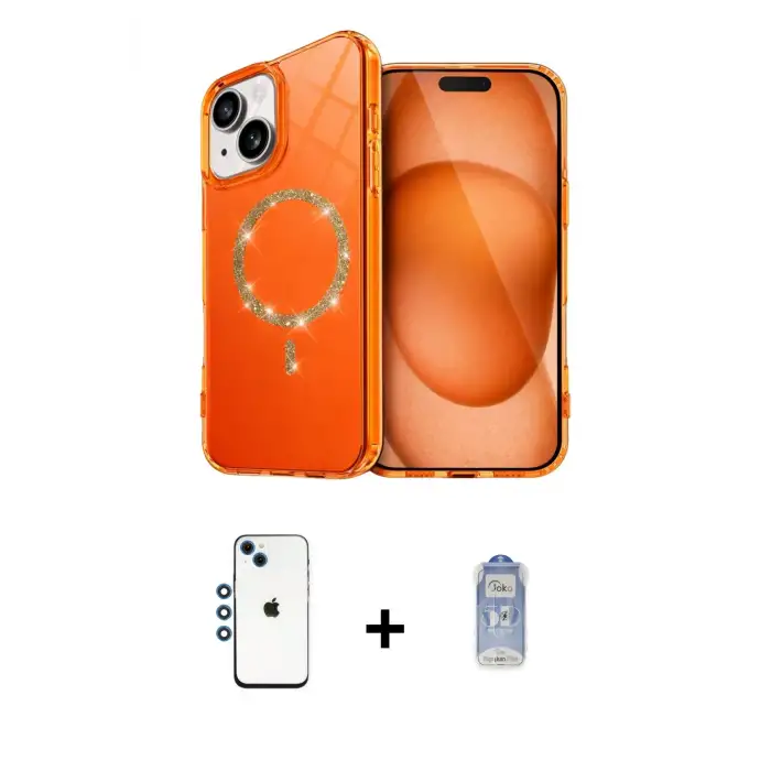 ieg™ iPhone 14 Kılıf Kıvılcım Form Prime - Siyah Joko Magic 5D Cam + Shine Kamera Lens - MI