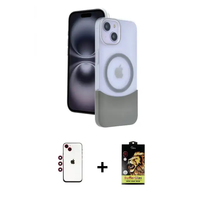 ieg™ iPhone 14 Kılıf Kozmos Form Özel Seri - Siyah Buffer Cam Ekran Koruyucu + Shine Kamera Lens - KI