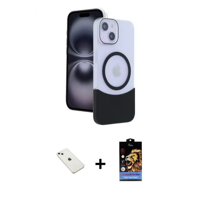 ieg™ iPhone 14 Kılıf Kozmos Form Özel Seri - Siyah Buffer Hayalet Cam Ekran Koruyucu + Diamond Kamera Lens - SABE