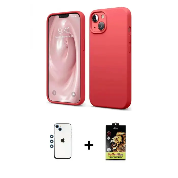 ieg™ iPhone 14 Kılıf Kozmos Yansıma Özel Seri - Siyah Buffer Cam Ekran Koruyucu + Shine Kamera Lens - MI