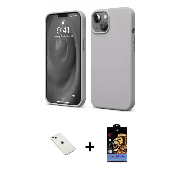 ieg™ iPhone 14 Kılıf Kozmos Yansıma Özel Seri - Siyah Buffer Hayalet Cam Ekran Koruyucu + Diamond Kamera Lens - PE