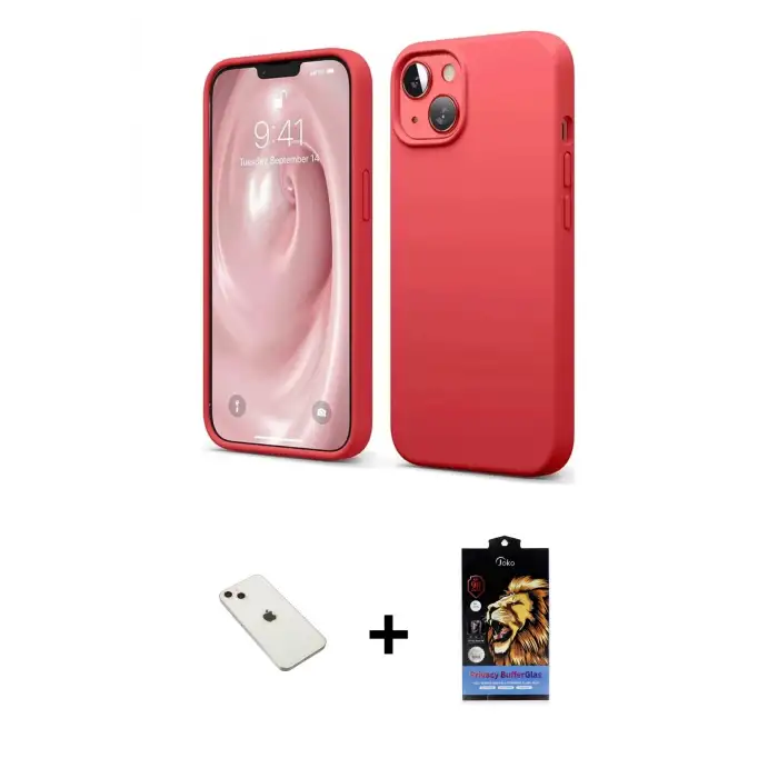 ieg™ iPhone 14 Kılıf Kozmos Yansıma Özel Seri - Siyah Buffer Hayalet Cam Ekran Koruyucu + Diamond Kamera Lens - PE