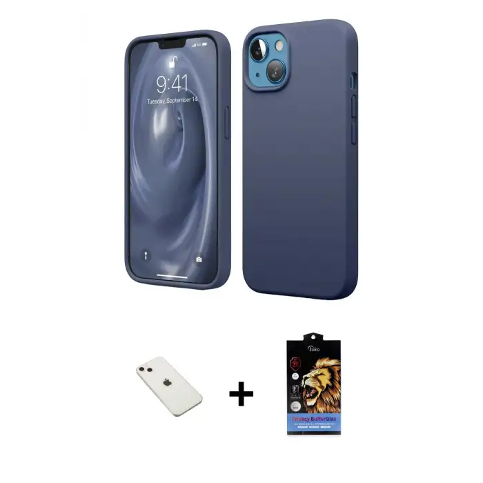 ieg™ iPhone 14 Kılıf Kozmos Yansıma Özel Seri - Siyah Buffer Hayalet Cam Ekran Koruyucu + Diamond Kamera Lens - PE