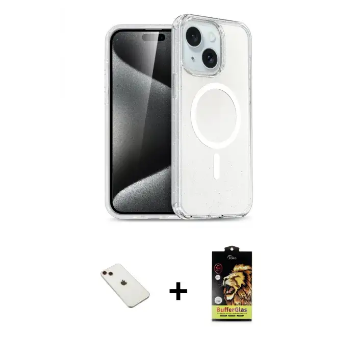 ieg™ iPhone 14 Kılıf Nova Asil Prime - Siyah Buffer Cam Ekran Koruyucu + Diamond Kamera Lens - KI