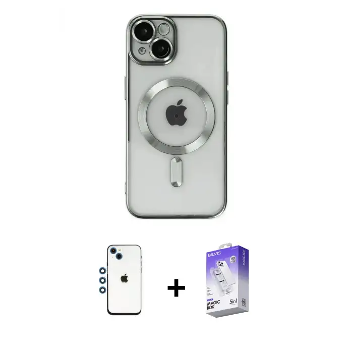 ieg™ iPhone 14 Kılıf Nova Işık Özel Seri - Siyah Bilvis 5in1 3D Magic Cam Ekran Koruyucu + Shine Kamera Lens - MI