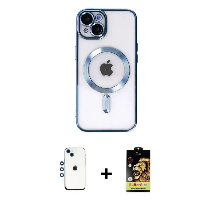 ieg™ iPhone 14 Kılıf Nova Işık Özel Seri - Siyah Buffer Cam Ekran Koruyucu + Shine Kamera Lens - MI