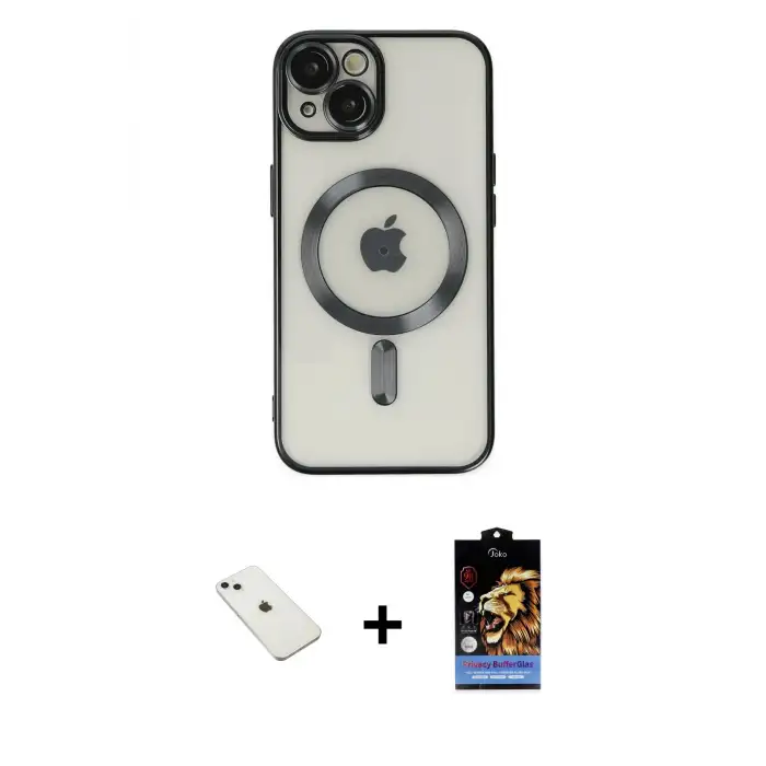ieg™ iPhone 14 Kılıf Nova Işık Özel Seri - Siyah Buffer Hayalet Cam Ekran Koruyucu + Diamond Kamera Lens - SABE