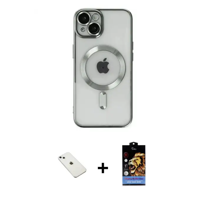 ieg™ iPhone 14 Kılıf Nova Işık Özel Seri - Siyah Buffer Hayalet Cam Ekran Koruyucu + Diamond Kamera Lens - SABE