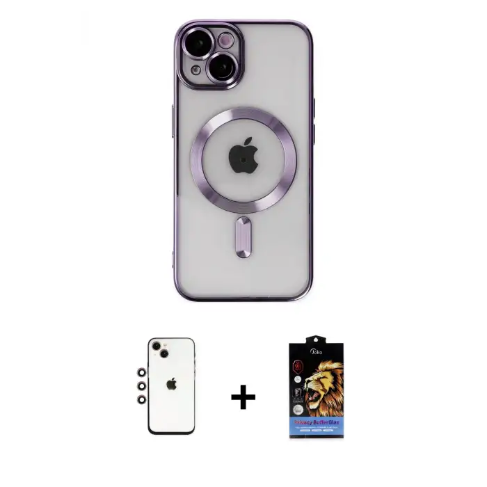 ieg™ iPhone 14 Kılıf Nova Işık Özel Seri - Siyah Buffer Hayalet Cam Ekran Koruyucu + Shine Kamera Lens - GI