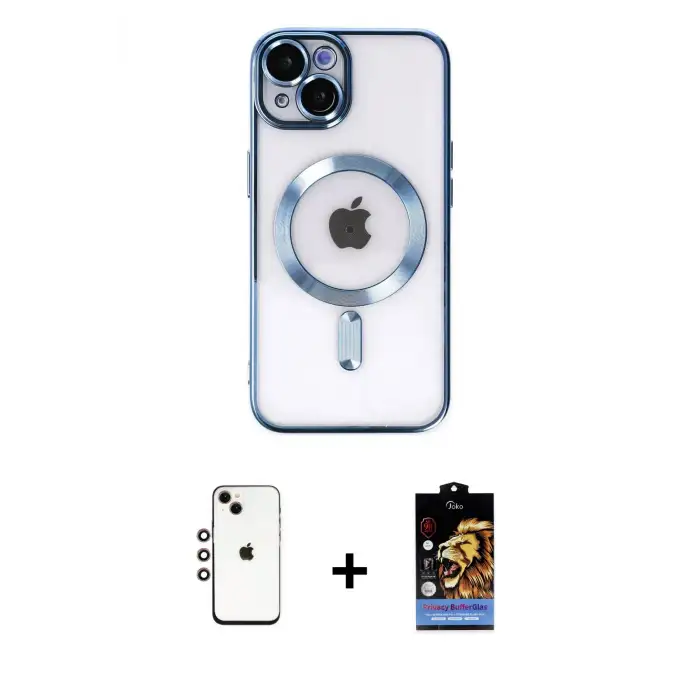 ieg™ iPhone 14 Kılıf Nova Işık Özel Seri - Siyah Buffer Hayalet Cam Ekran Koruyucu + Shine Kamera Lens - GI