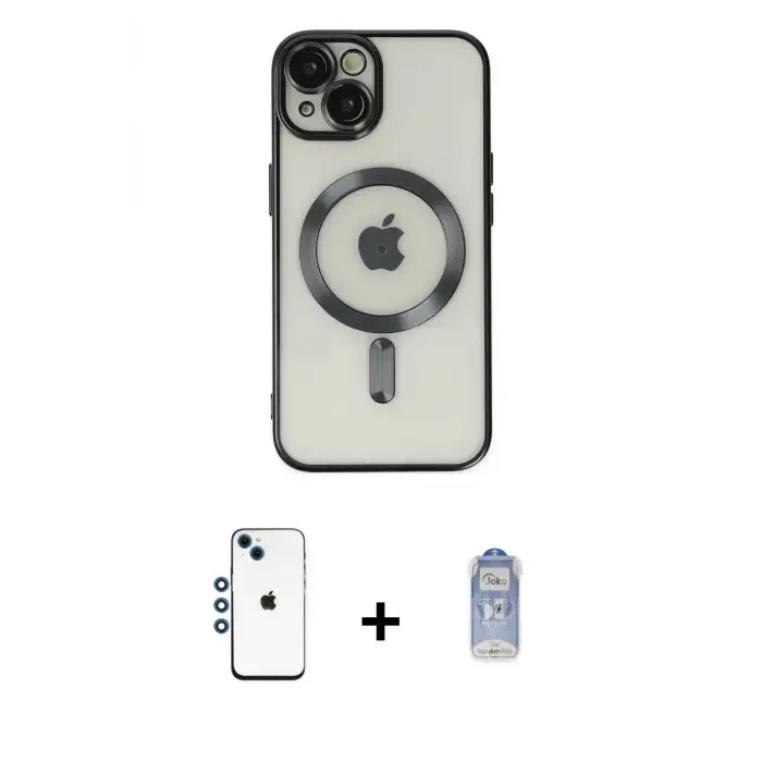 ieg™ iPhone 14 Kılıf Nova Işık Özel Seri - Siyah Joko Magic 5D Cam + Shine Kamera Lens - MI