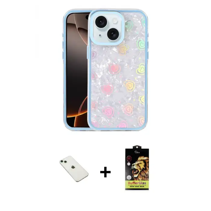 ieg™ iPhone 14 Kılıf Odak Prime - Siyah Buffer Cam Ekran Koruyucu + Diamond Kamera Lens - YL