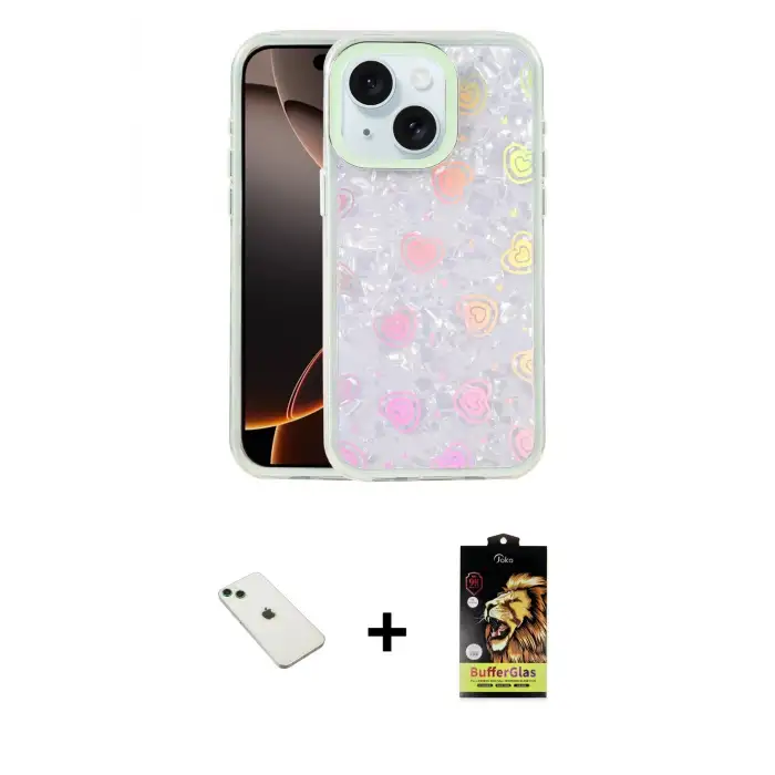 ieg™ iPhone 14 Kılıf Odak Prime - Siyah Buffer Cam Ekran Koruyucu + Diamond Kamera Lens - YL