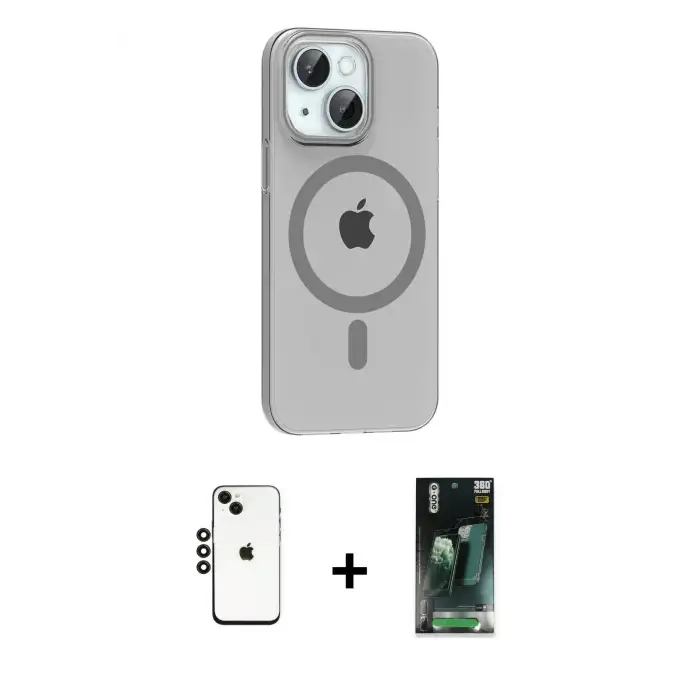 ieg™ iPhone 14 Kılıf Pusula Form Özel Seri - Şeffaf 360 Full Body Arka Koruyucu + Shine Kamera Lens - SH