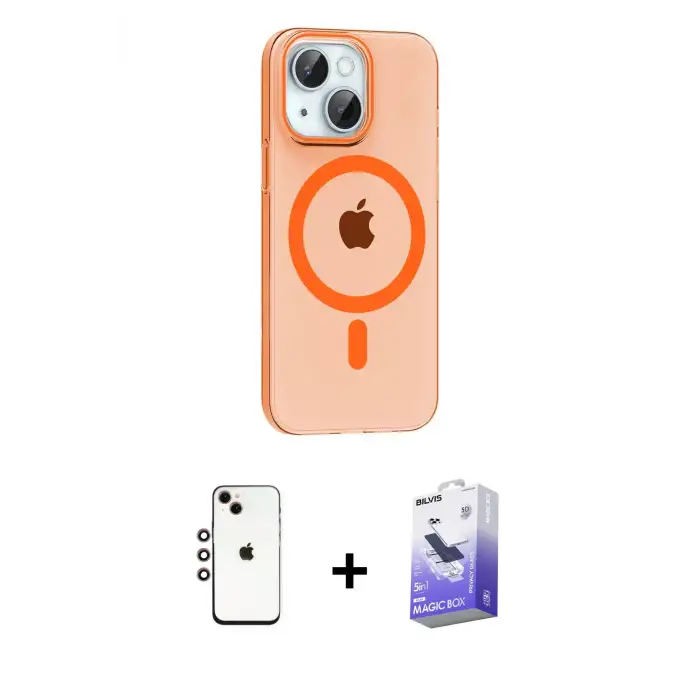 ieg™ iPhone 14 Kılıf Pusula Form Özel Seri - Siyah Bilvis 5in1 5D Magic Hayalet Cam Ekran Koruyucu + Shine Kamera Lens - GI