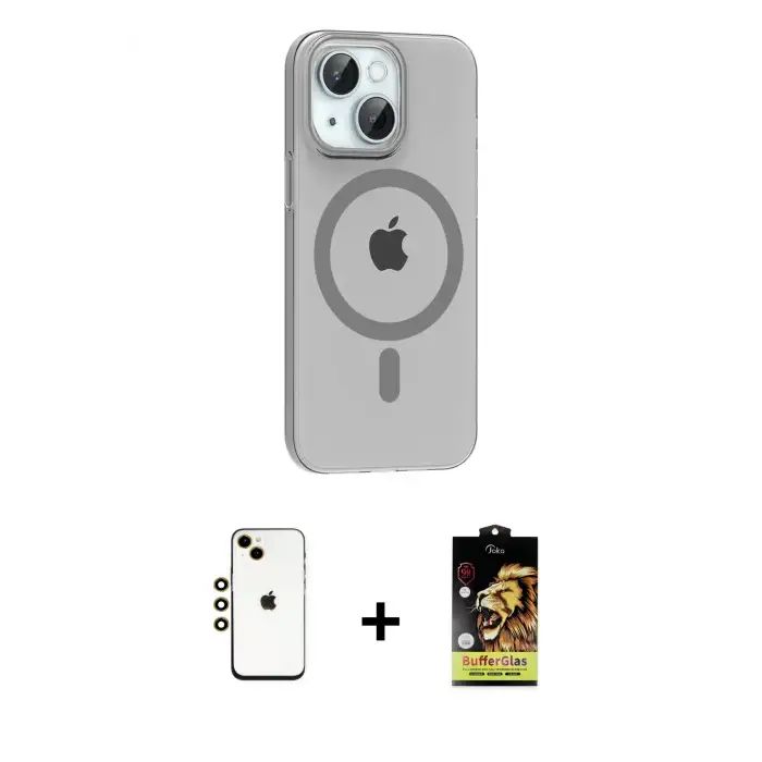 ieg™ iPhone 14 Kılıf Pusula Form Özel Seri - Siyah Buffer Cam Ekran Koruyucu + Shine Kamera Lens - GD