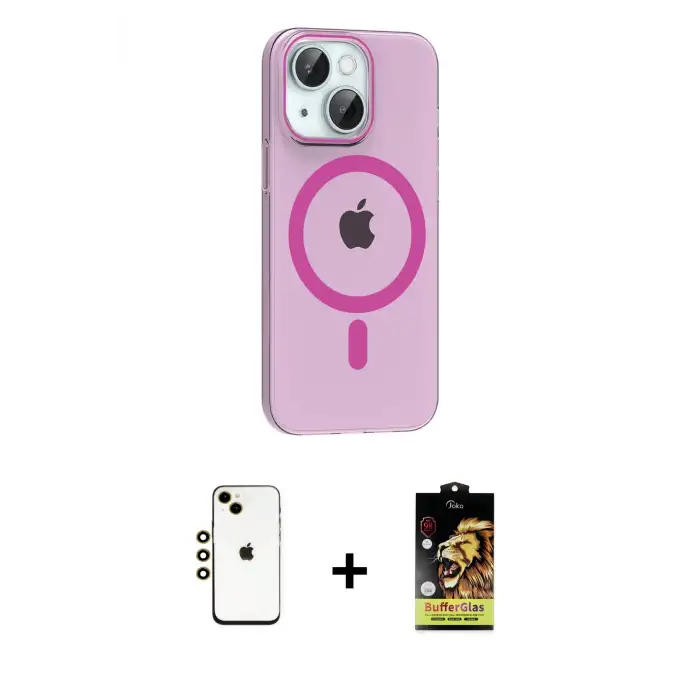 ieg™ iPhone 14 Kılıf Pusula Form Özel Seri - Siyah Buffer Cam Ekran Koruyucu + Shine Kamera Lens - GD