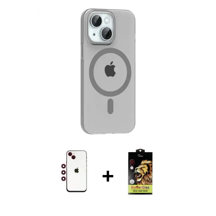 ieg™ iPhone 14 Kılıf Pusula Form Özel Seri - Siyah Buffer Cam Ekran Koruyucu + Shine Kamera Lens - KI