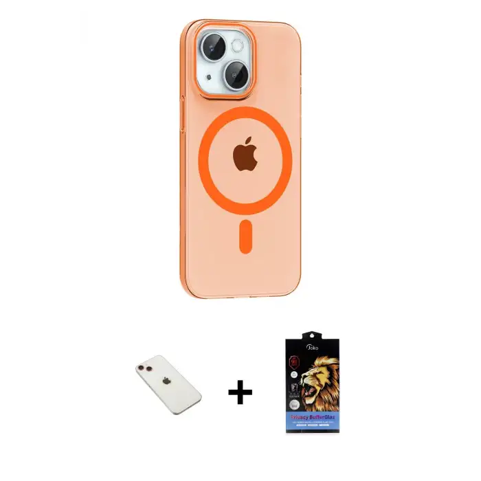 ieg™ iPhone 14 Kılıf Pusula Form Özel Seri - Siyah Buffer Hayalet Cam Ekran Koruyucu + Diamond Kamera Lens - KI