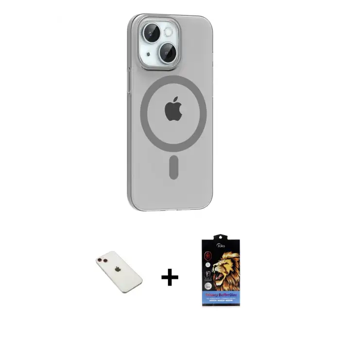 ieg™ iPhone 14 Kılıf Pusula Form Özel Seri - Siyah Buffer Hayalet Cam Ekran Koruyucu + Diamond Kamera Lens - KI