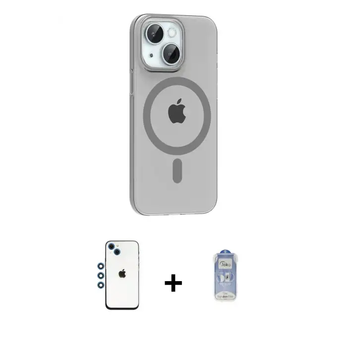 ieg™ iPhone 14 Kılıf Pusula Form Özel Seri - Siyah Joko Magic 5D Cam + Shine Kamera Lens - MI