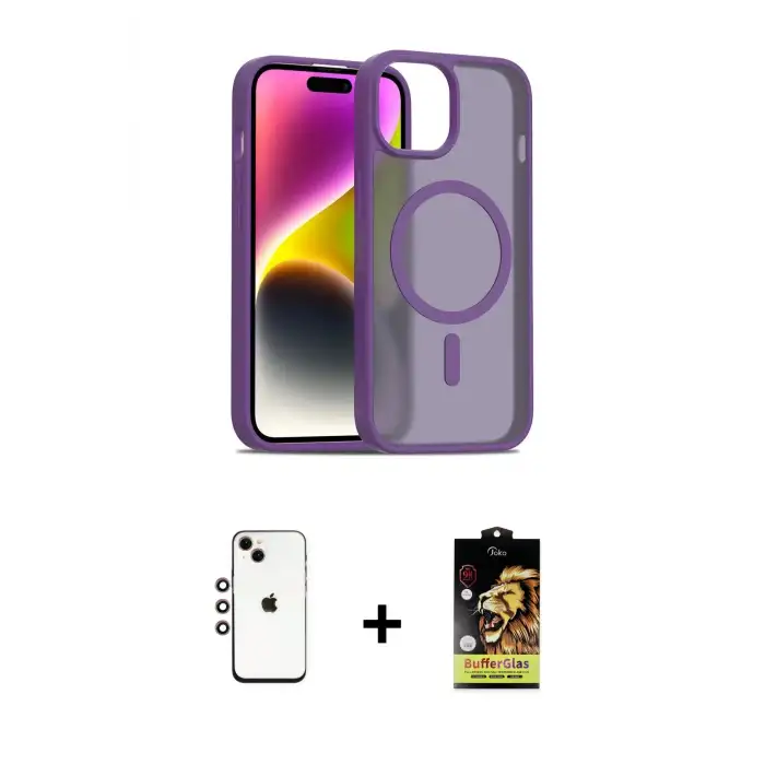 ieg™ iPhone 14 Kılıf Siluet Minimal Prime - Siyah Buffer Cam Ekran Koruyucu + Shine Kamera Lens - GI