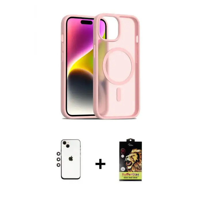 ieg™ iPhone 14 Kılıf Siluet Minimal Prime - Siyah Buffer Cam Ekran Koruyucu + Shine Kamera Lens - GI