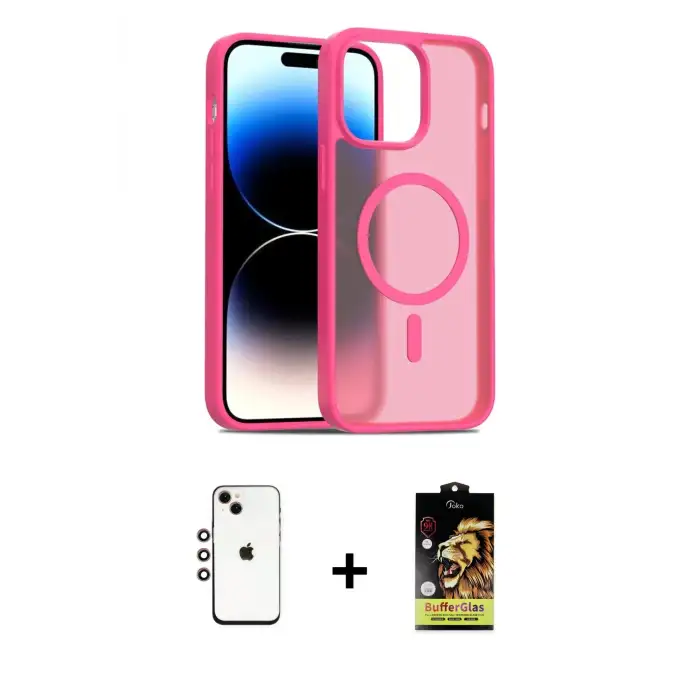 ieg™ iPhone 14 Kılıf Siluet Minimal Prime - Siyah Buffer Cam Ekran Koruyucu + Shine Kamera Lens - GI