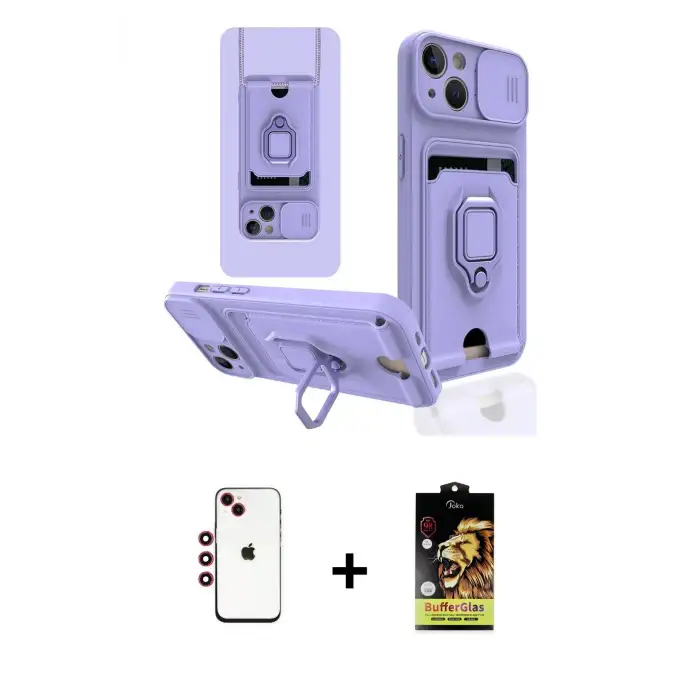 ieg™ iPhone 14 Kılıf Vadi Form Prime - Siyah Buffer Cam Ekran Koruyucu + Shine Kamera Lens - KI