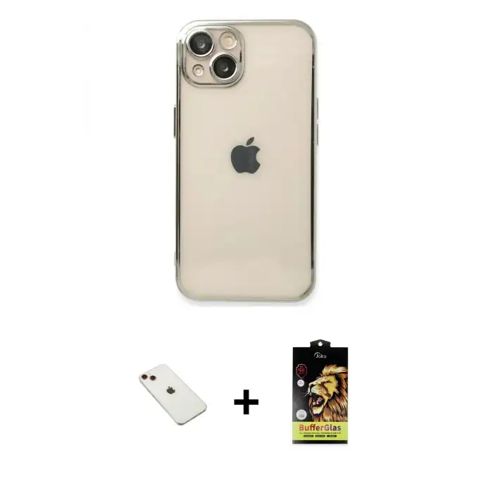 ieg™ iPhone 14 Kılıf Vadi Minimal - Siyah Buffer Cam Ekran Koruyucu + Diamond Kamera Lens - KI