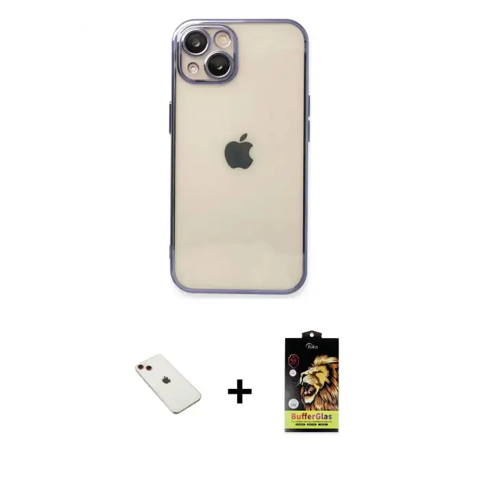 ieg™ iPhone 14 Kılıf Vadi Minimal - Siyah Buffer Cam Ekran Koruyucu + Diamond Kamera Lens - KI
