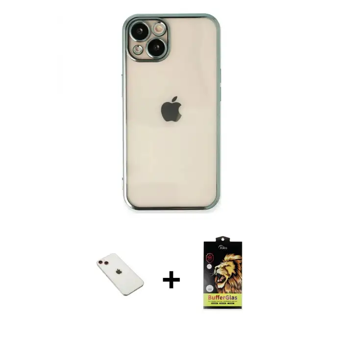ieg™ iPhone 14 Kılıf Vadi Minimal - Siyah Buffer Cam Ekran Koruyucu + Diamond Kamera Lens - KI
